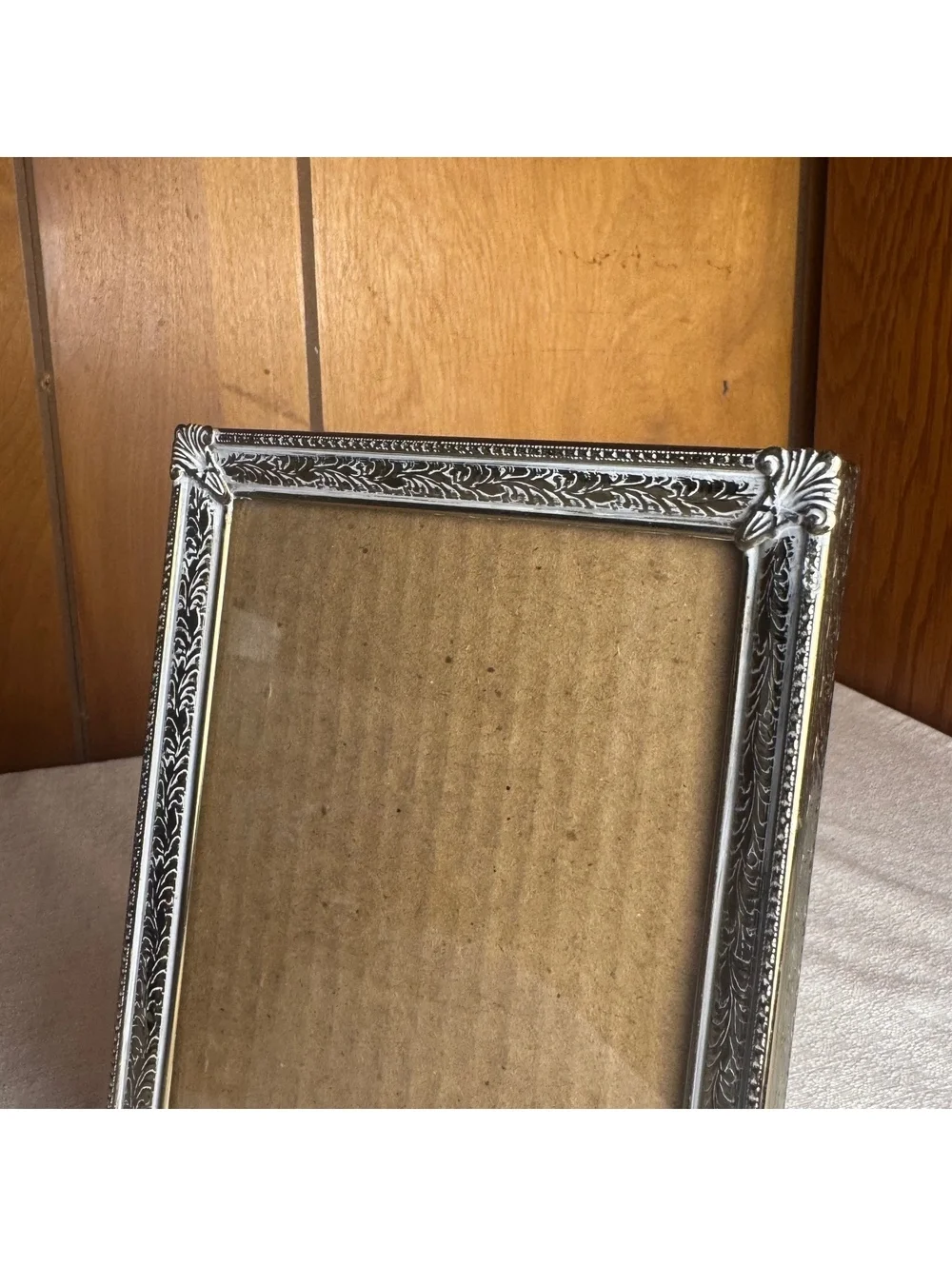 Vintage Silver & Gold Tone 5x7 Picture Frame Ornate Etched Metal with Patina - Picture 3 of 7
